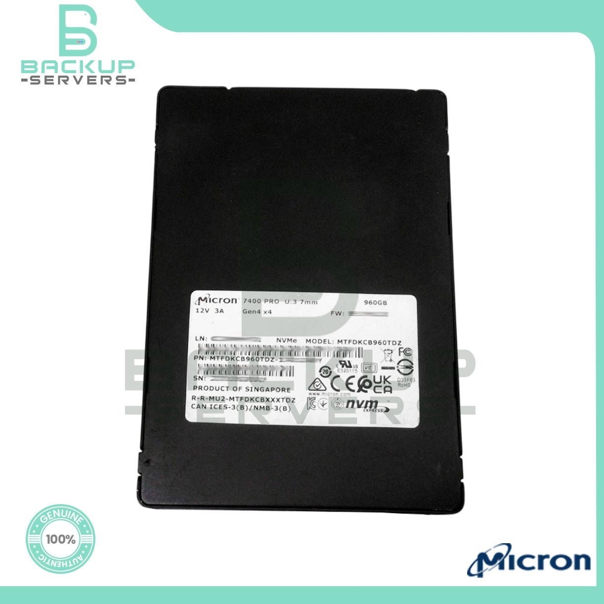 Micron 7400 PRO 960GB 2.5" U.3 PCIe Gen4 x4 NVMe Enterprise SSD MTFDKCB960TDZ