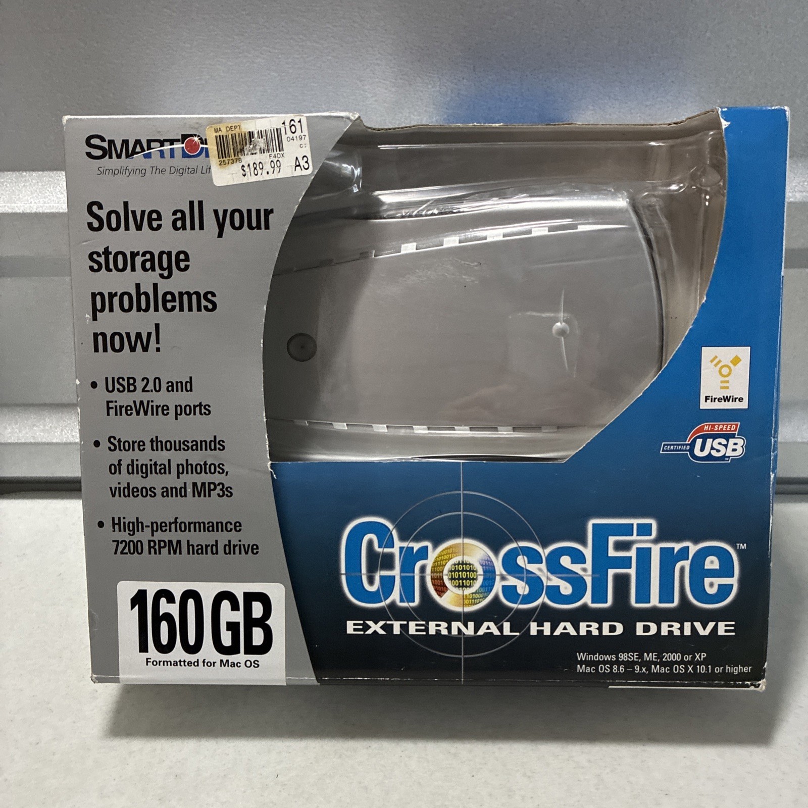 SmartDisk CrossFire 7200 RPM 160GB USB/FireWire External Hard Drive XF160 Mac OS
