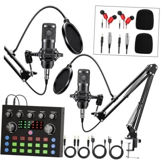 Podcast Equipment Bundle for 2, Audio Interface with Voice Changer Condenser