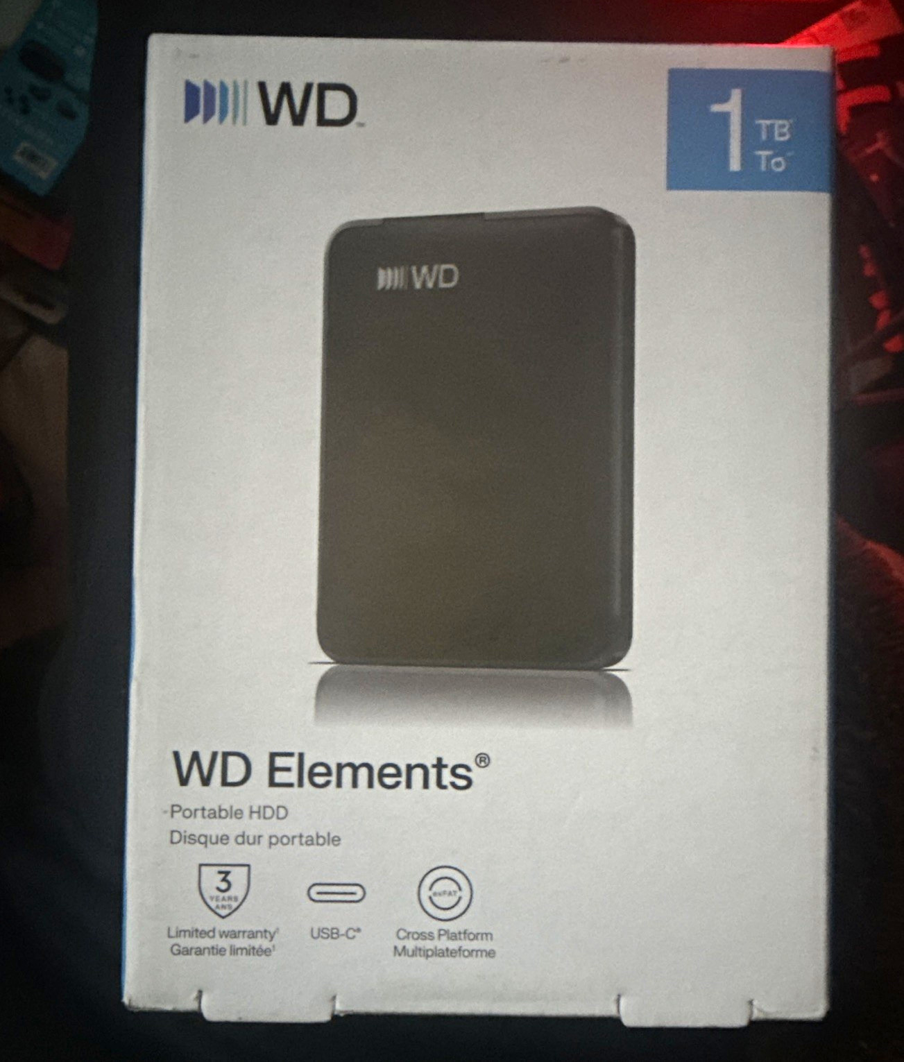 WD Elements 1TB Portable External HDD USB-C USB-Powered for PC/Mac