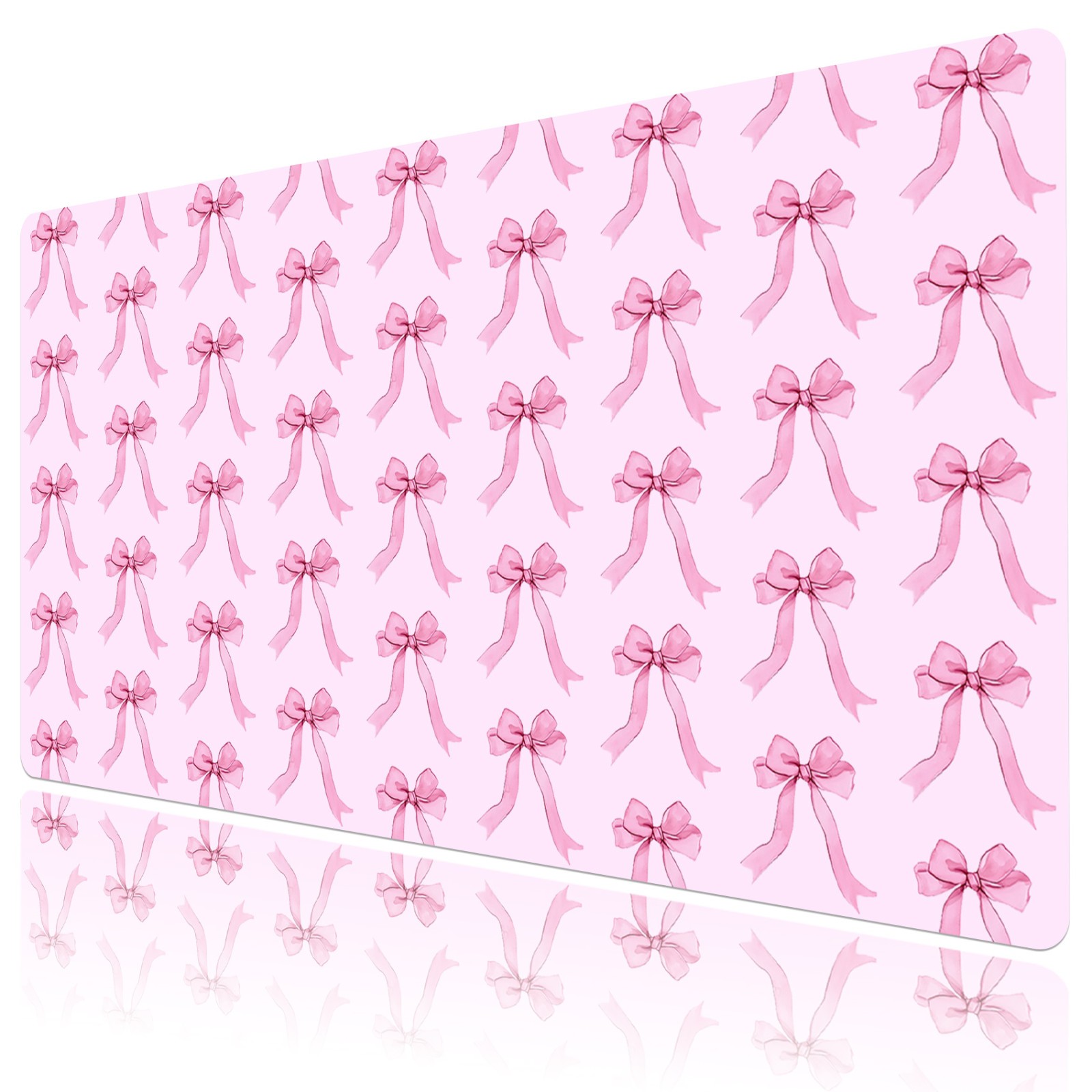 Modern Retro Cute Pastel Pink Bow Desk Pad for Keyboard Desk Mat 31.5x15.7 inch
