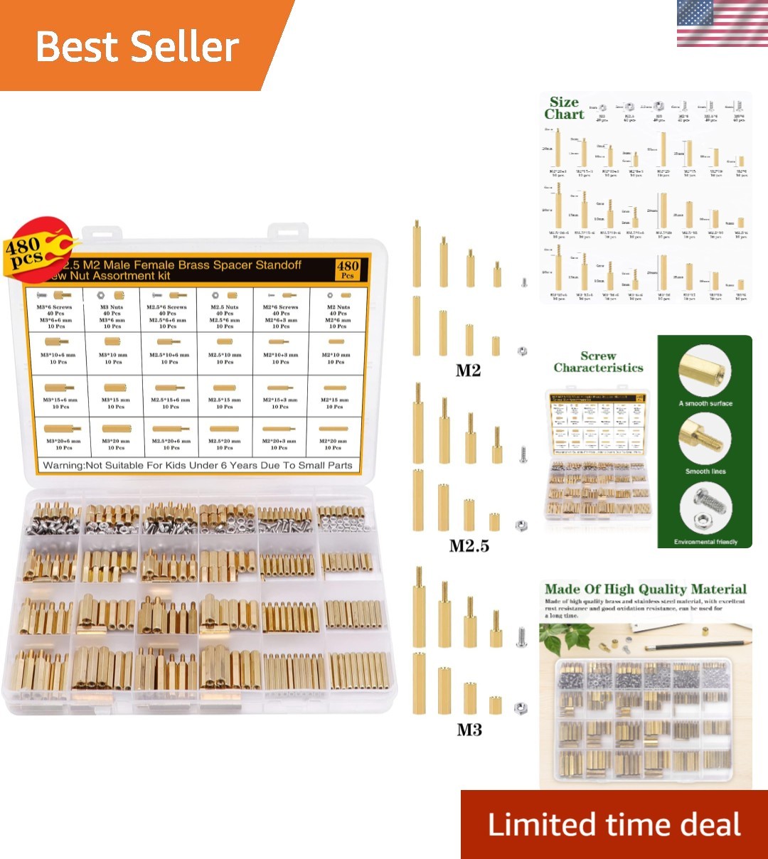 480Pcs Motherboard Standoffs & Screws Kit - M2, M2.5, M3 Brass Hexagonal Fast...