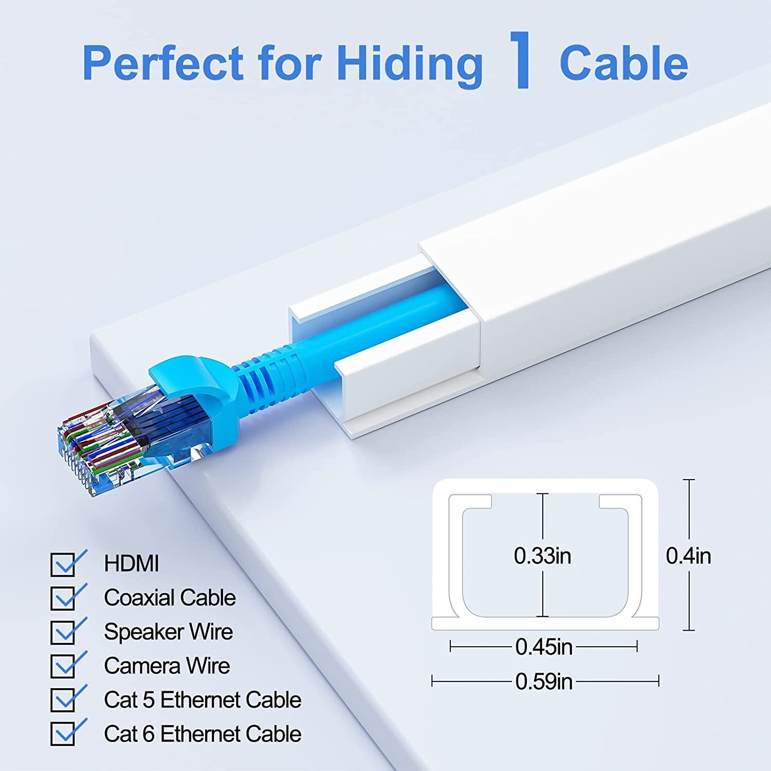 125 Inch Cable Concealer Yecaye CMC-03 white One-Cord Channel Raceway Kit