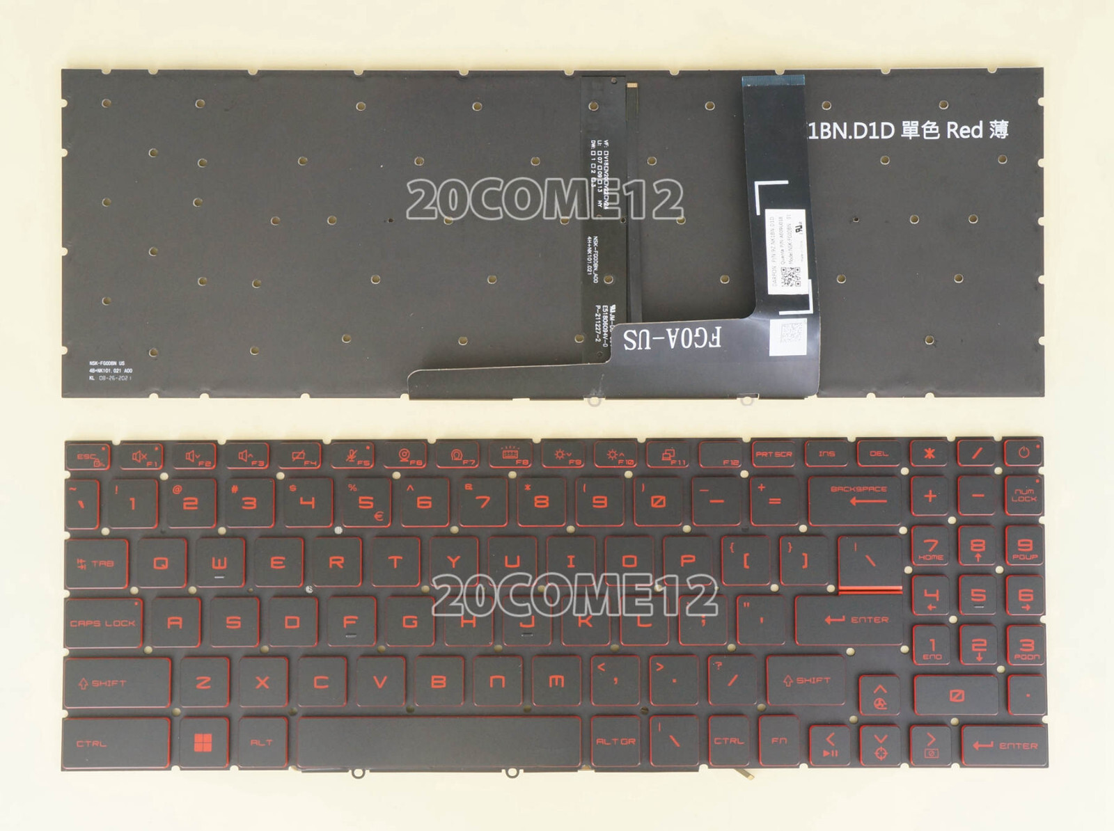 New For MSI Katana GF76 11UD, Katana GF76 11UC keyboard no frame Red backlit US