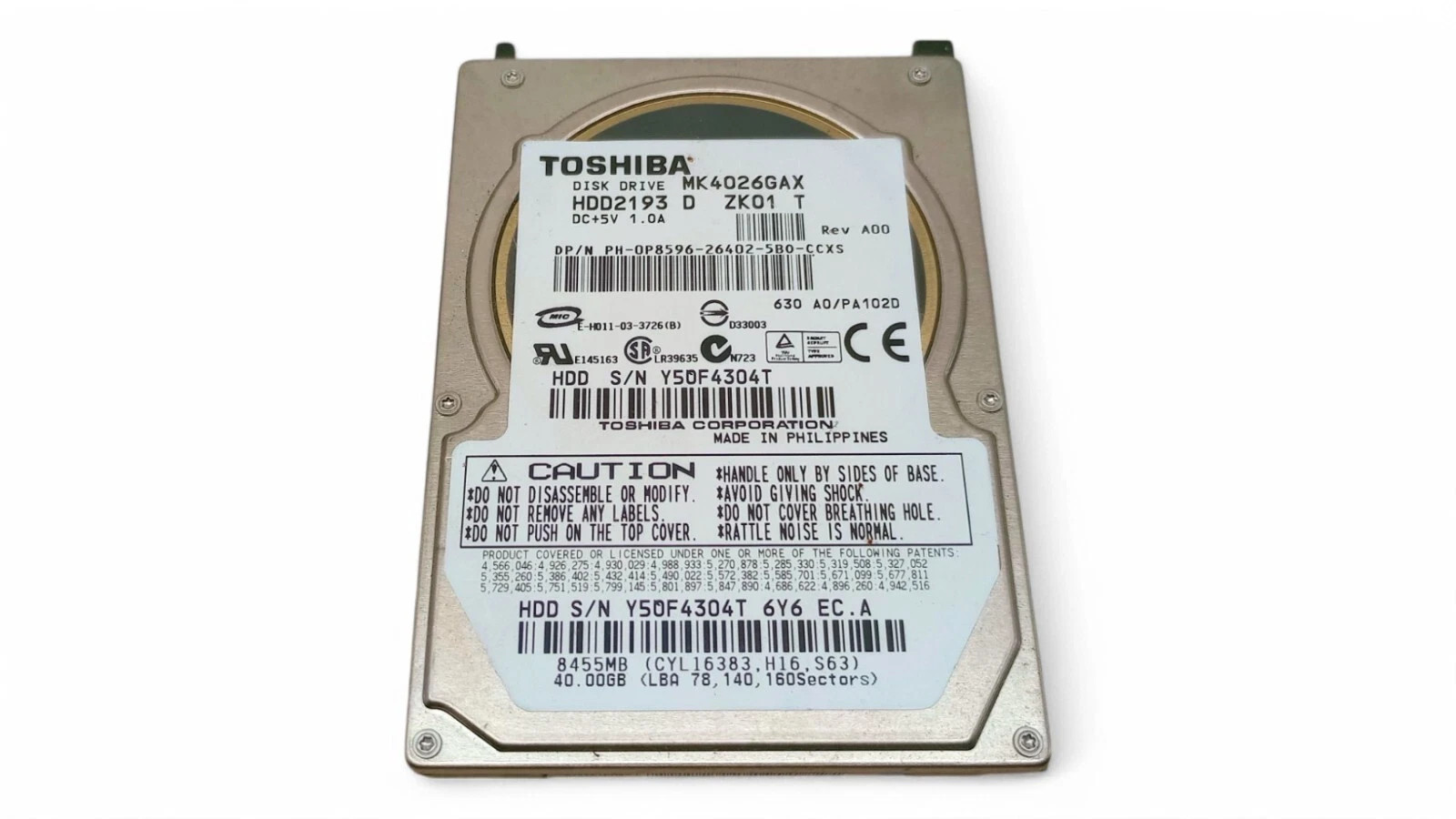 TOSHIBA MK4026GAX HDD2193 - 2.5" 40GB IDE Hard Drive
