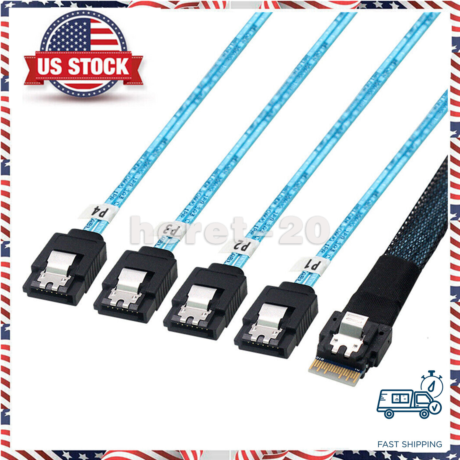 Slim Line SAS4.0 SFF-8654 4i to SATA 4 Ports Adapter 50cm Computer Server Cable