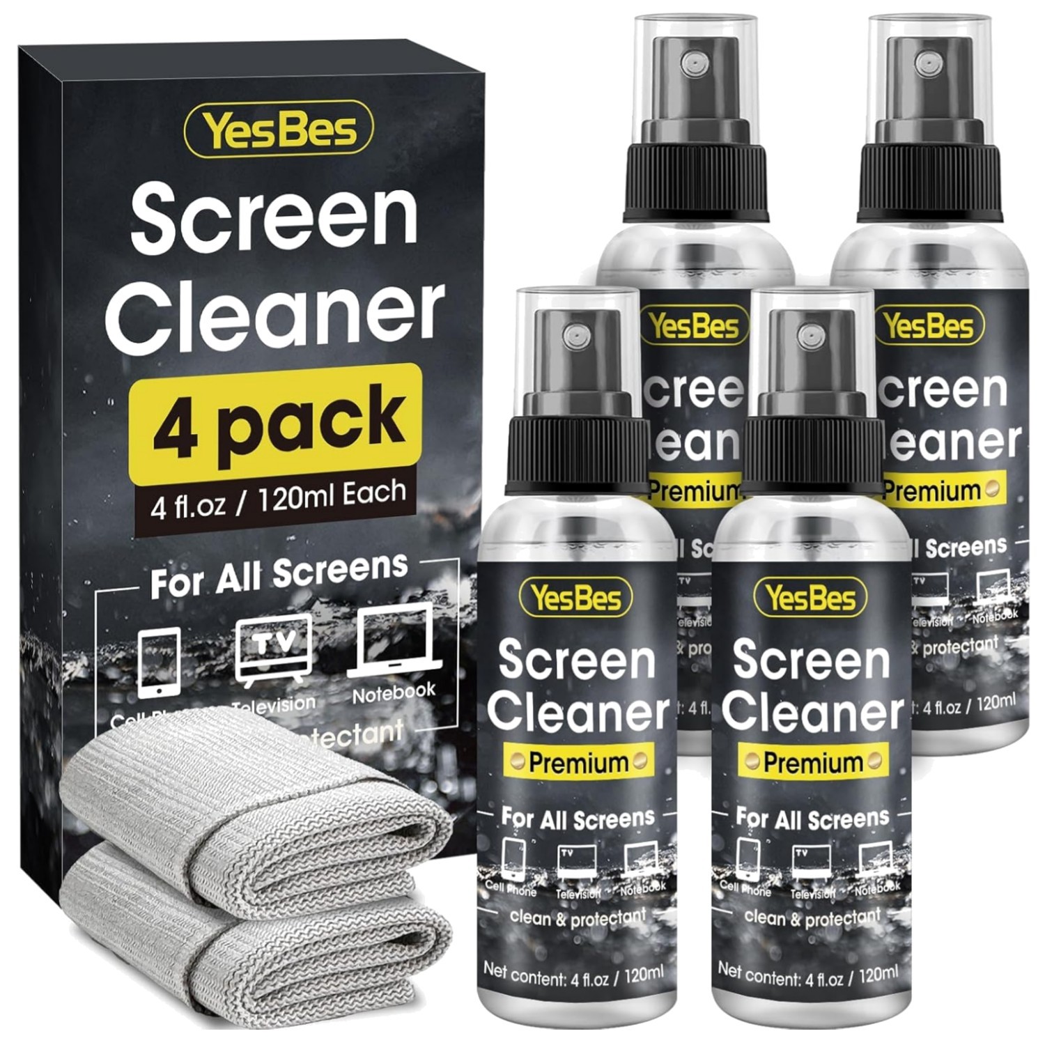 Ultimate Screen Cleaner Spray Set: 16oz with Microfiber Cloths for Electronics