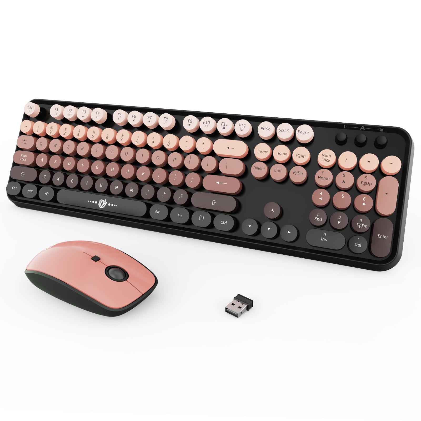 Wireless Keyboard and Mouse Combo, Retro Typewriter Style Black&Rose Gold