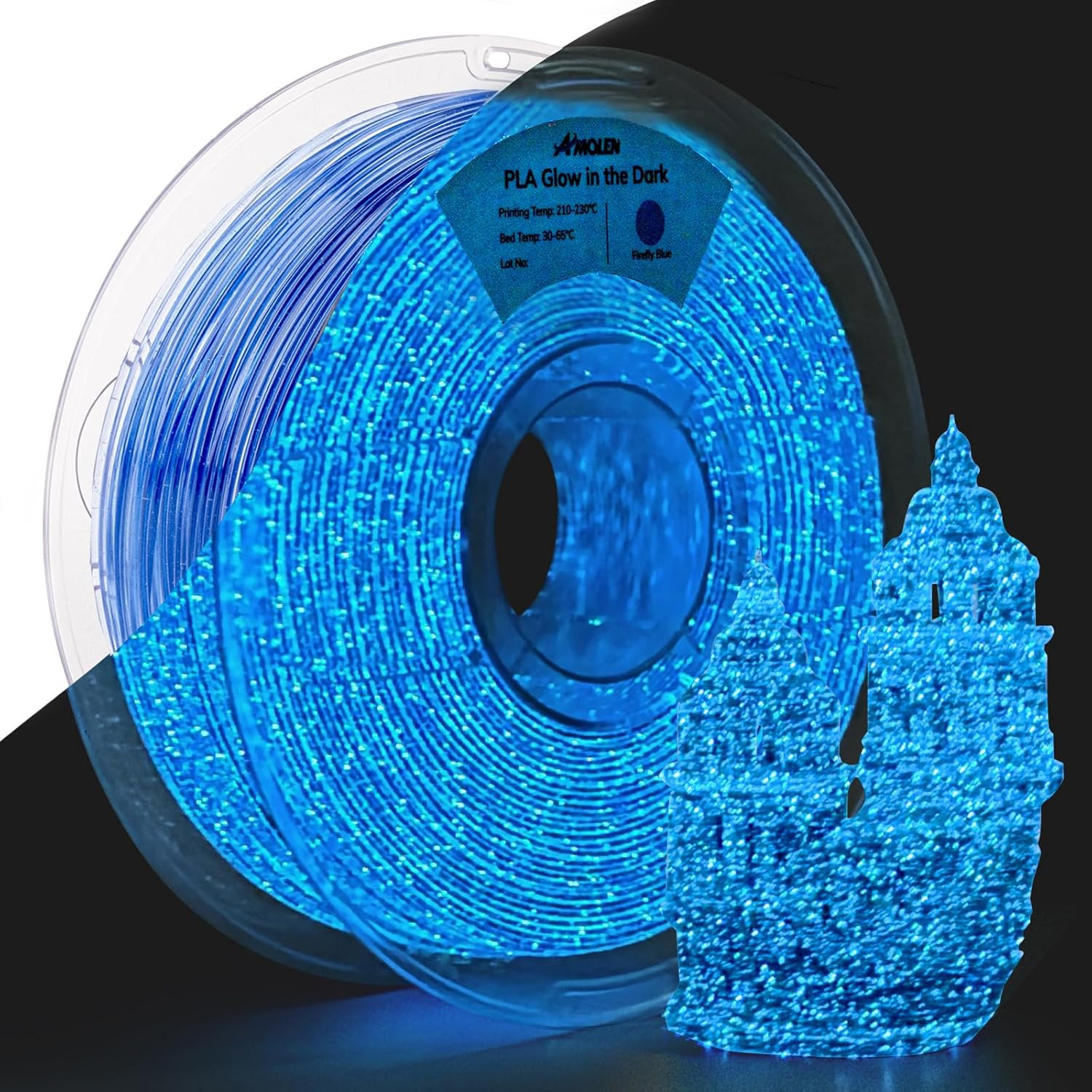 AMOLEN 3D PLA Printer Filament, 1.75Mm Glow in the Dark Shiny Firefly Blue PLA F