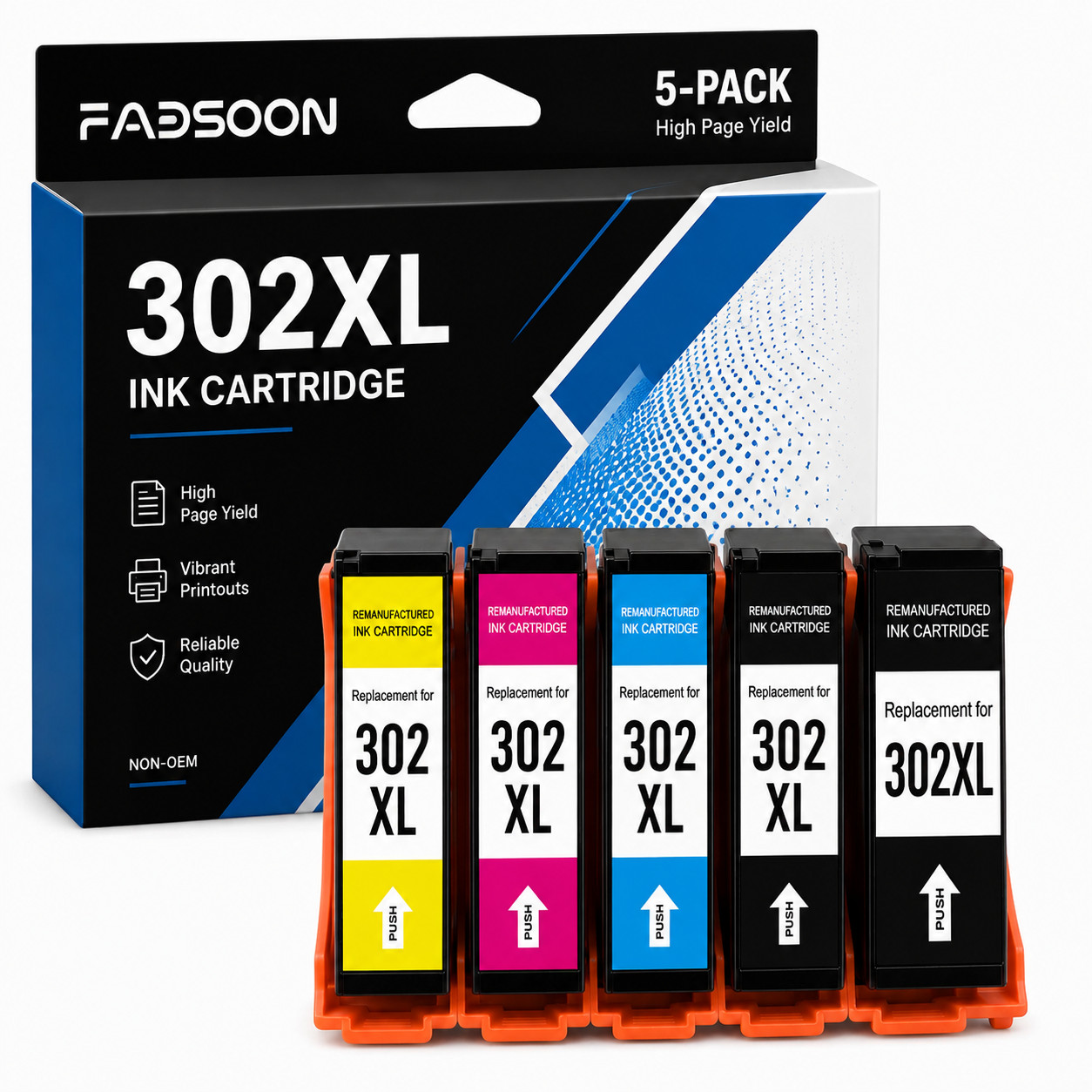 FADSOON® 5PK 302XL High Yield Ink Cartridge for XP-6000 XP-6100 Replacement Set