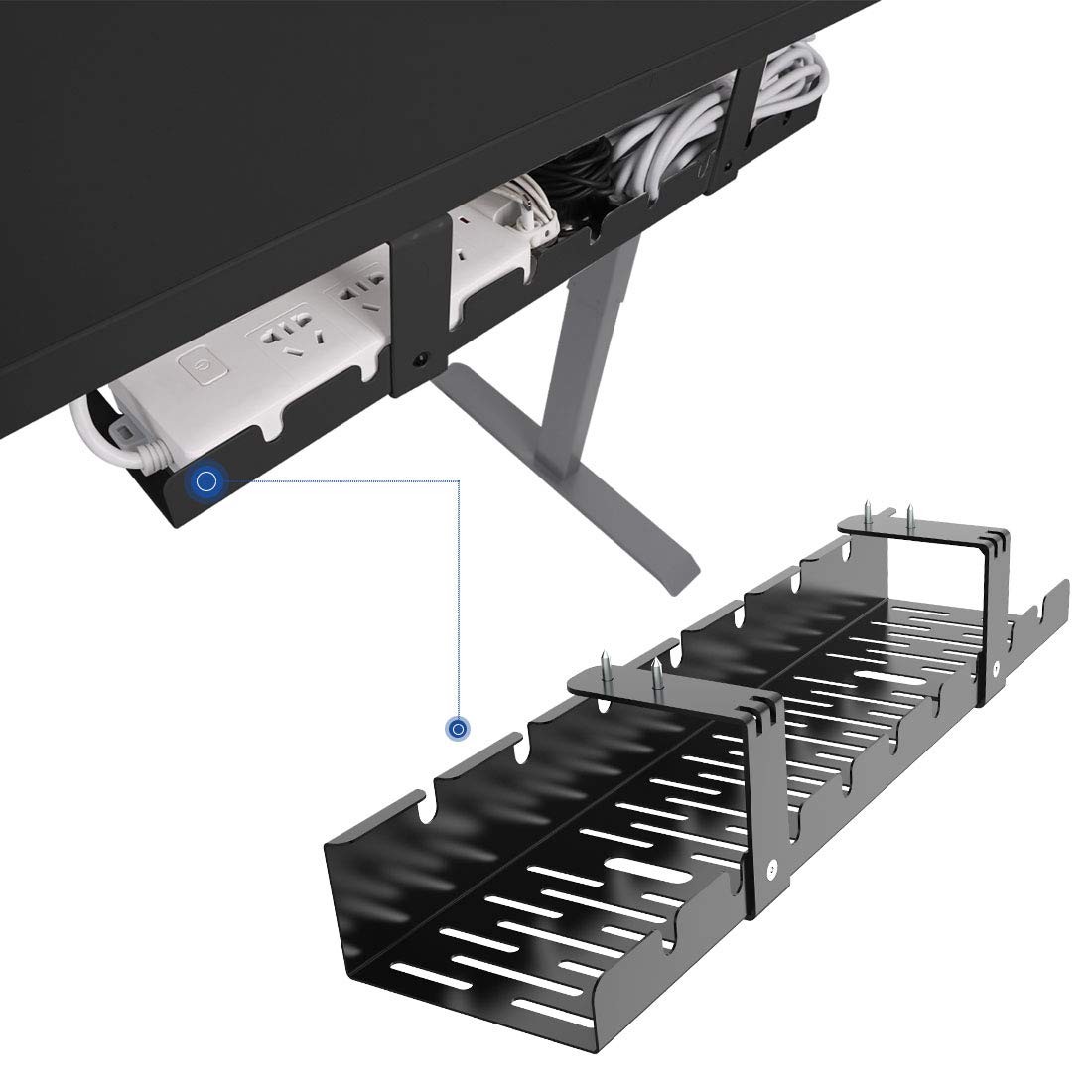 FLEXISPOT Under Desk Cable Management Tray, Metal Raceway Wires Cable Tidy Or...