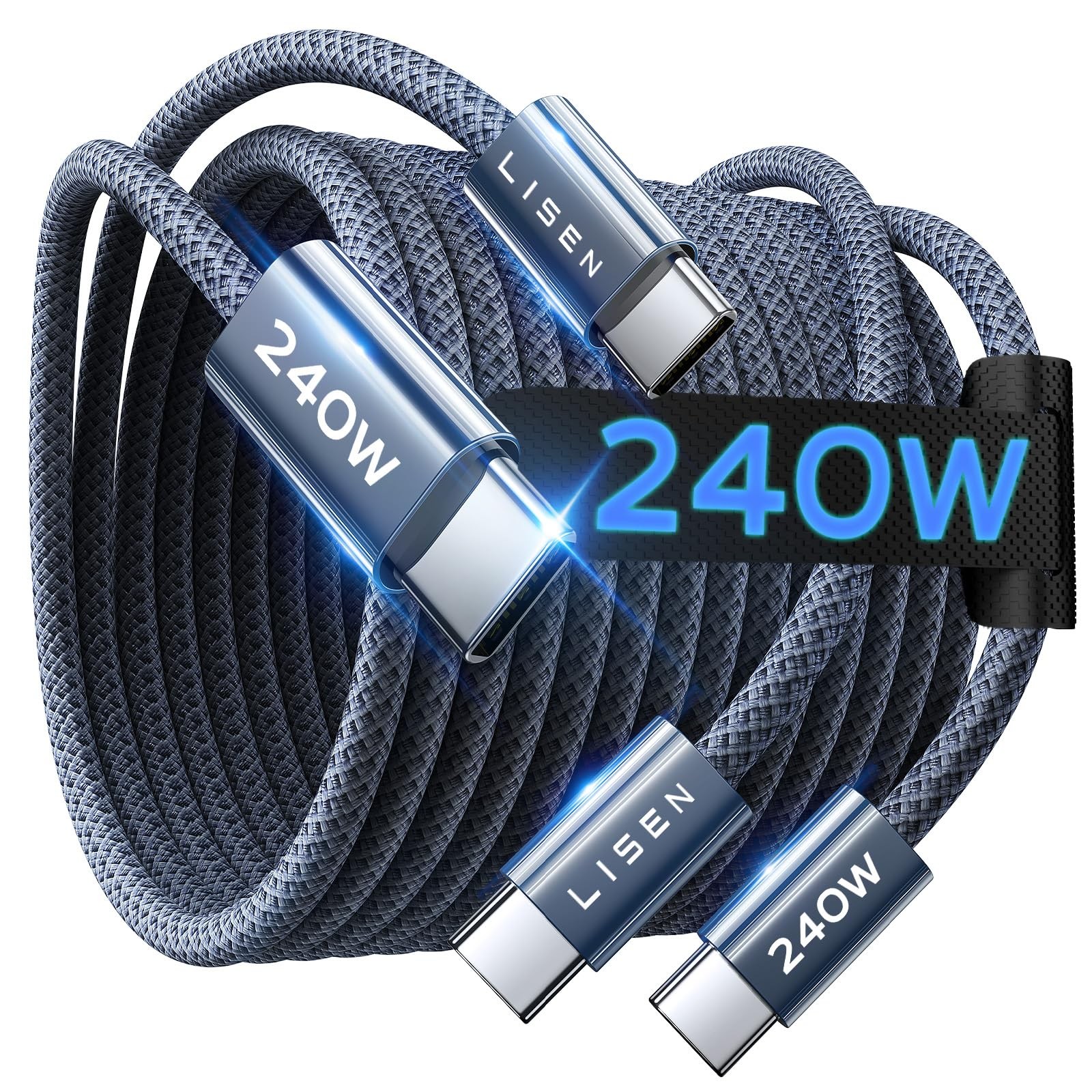 LISEN USB C to USB C Cable, 240W Fast Charging Type C Charger Cord (6.6FT, 2Pack