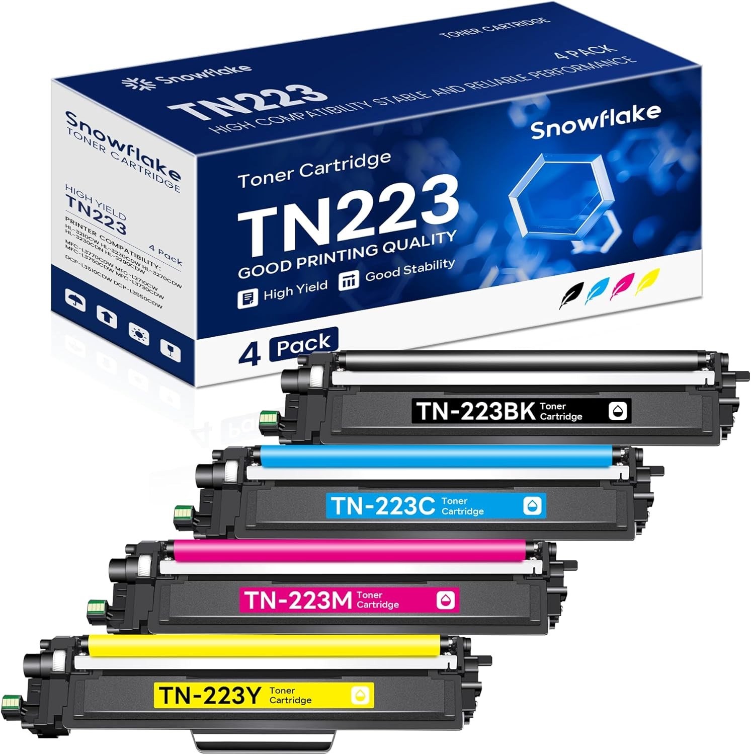 TN-223 TN223 BK/C/M/Y Toner Cartridge 4 Pack Compatible TN223 Black Cyan Magenta