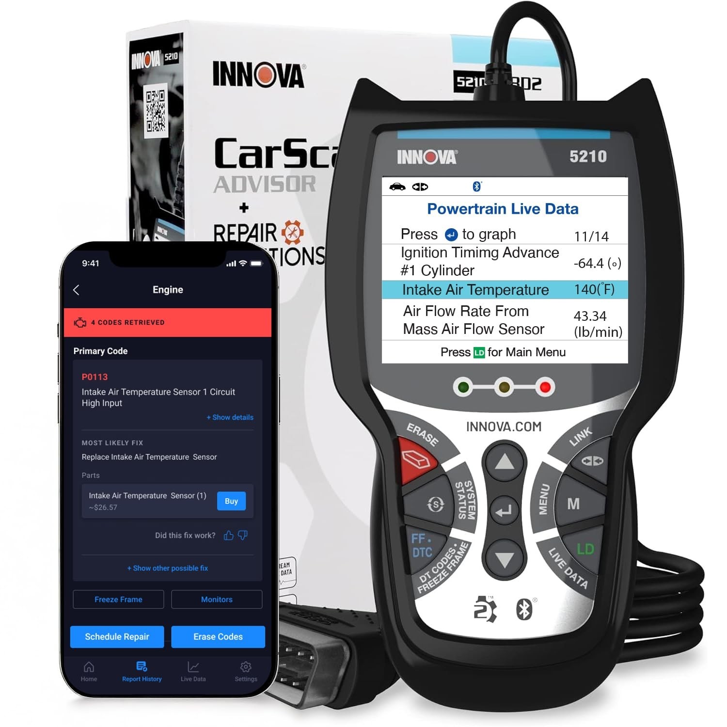Innova 5210 OBD2 Scanner Engine Code Reader Battery Tester Live Data Diagnostic