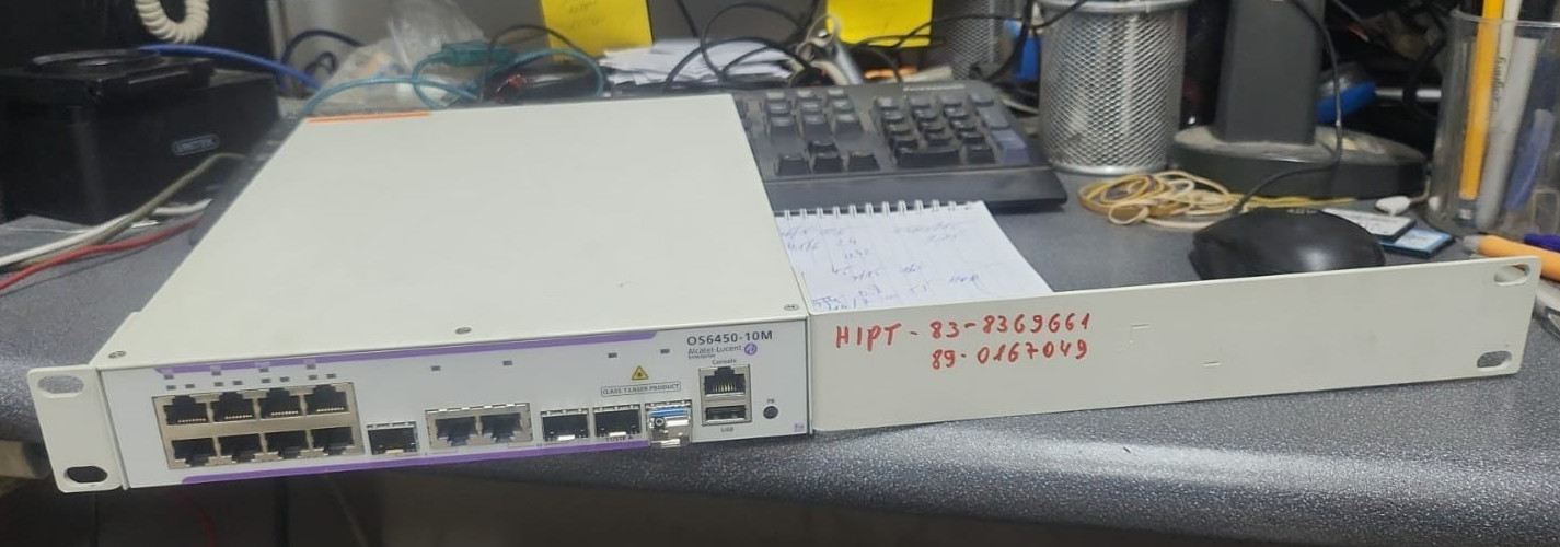 Alcatel Lucent OS6450-10M  Omniswitch Switch P/N 904105-90 w/ 1Gb SFP, Rack-ears