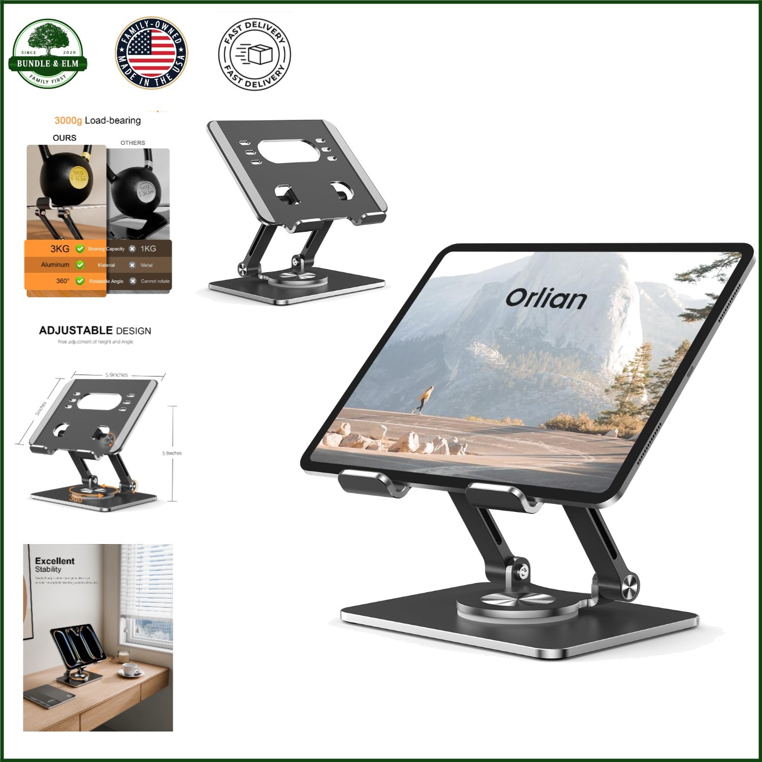 Versatile Tablet Holder for Laptops, Tablets, and E-Readers with Rotation