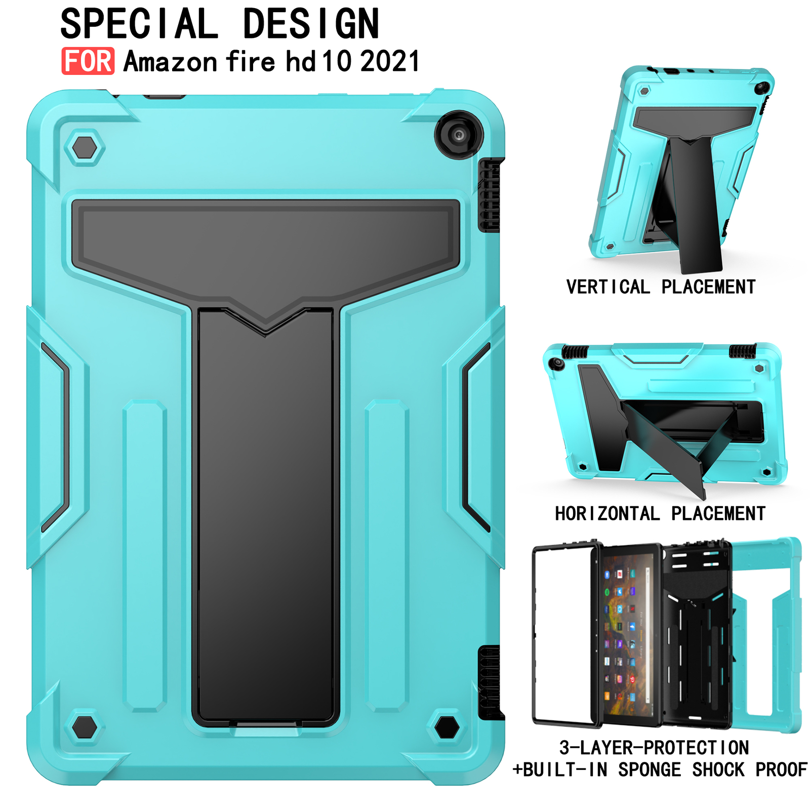Fr Amazon Fire HD 10/HD10 Plus 2021 Heavy Shockproof Case Kickstand Screen Cover