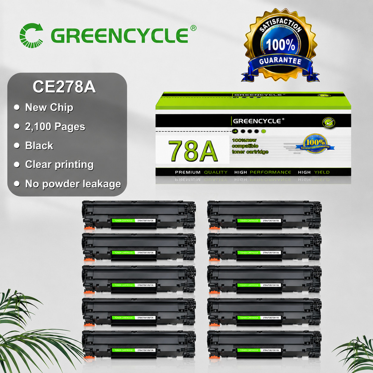 GREENCYCLE : 10PK CE278A 78A Toner Fits for HP LaserJet Pro P1560 P1566 P1606DN
