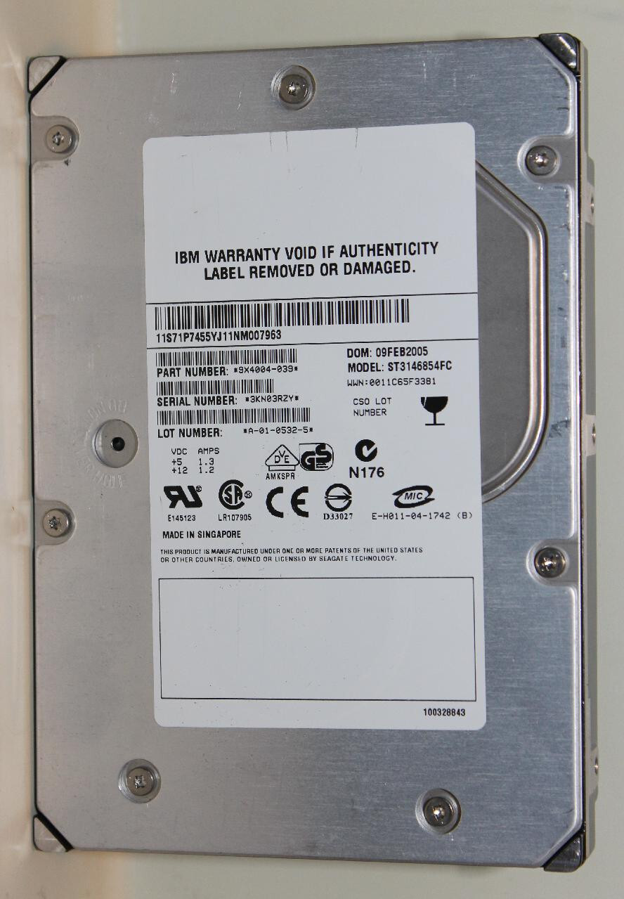 ST3146854FC  146.8GB 15K RPM 2 GB FIBRE 3.5" IBM 71P7545 23R0454 40K6811 40K6808