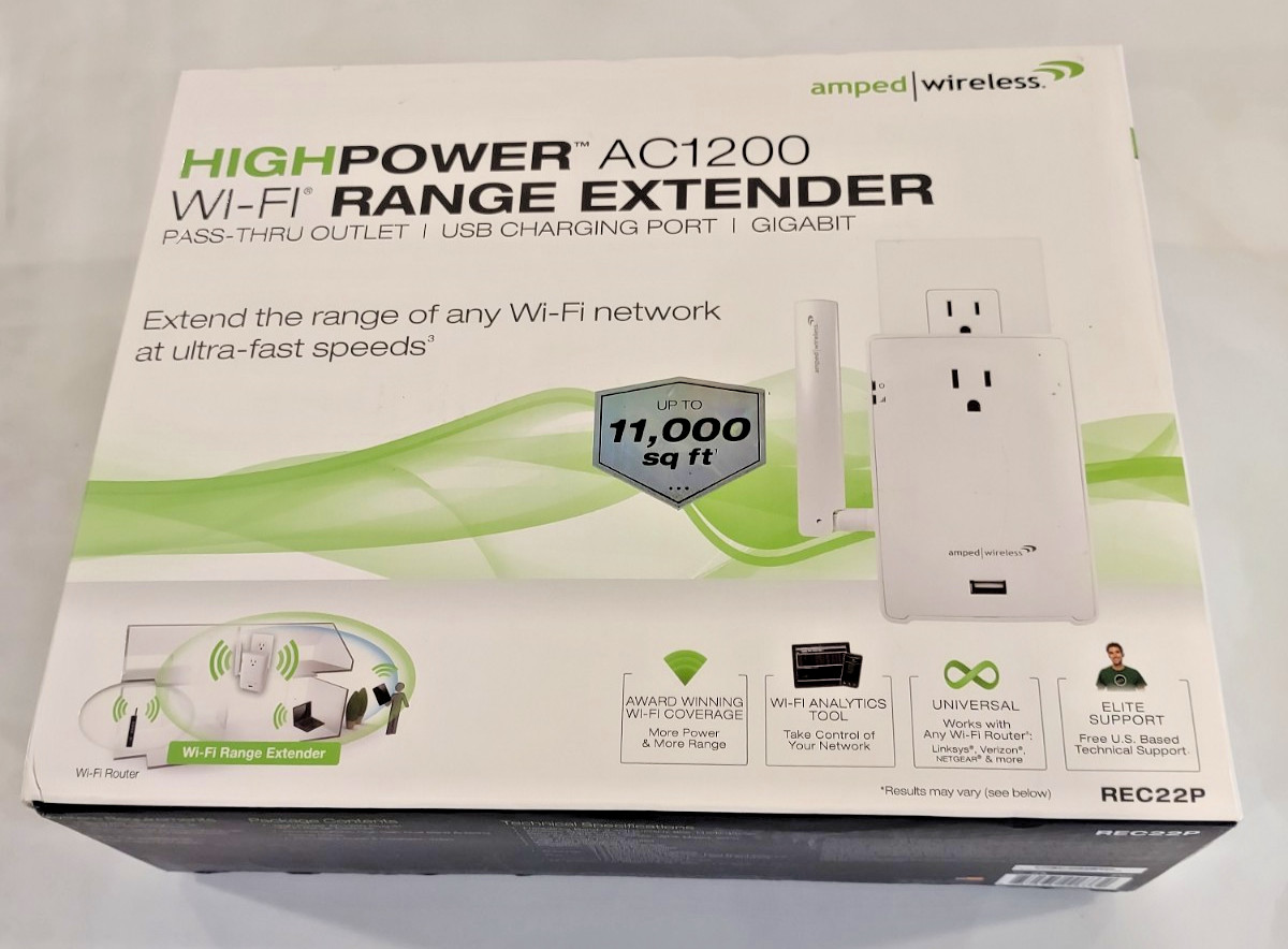 Amped Wireless High Power AC1200 Range Extender w/AC Pass-Thru & USB Port ~ New