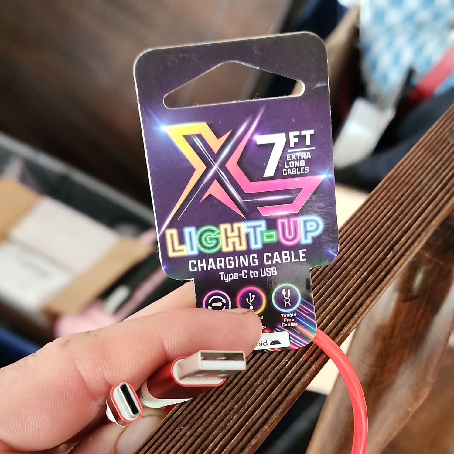 XL Light-Up USB-A to USB-C 7ft Red Sync & Charge Tangle Free Aluminum