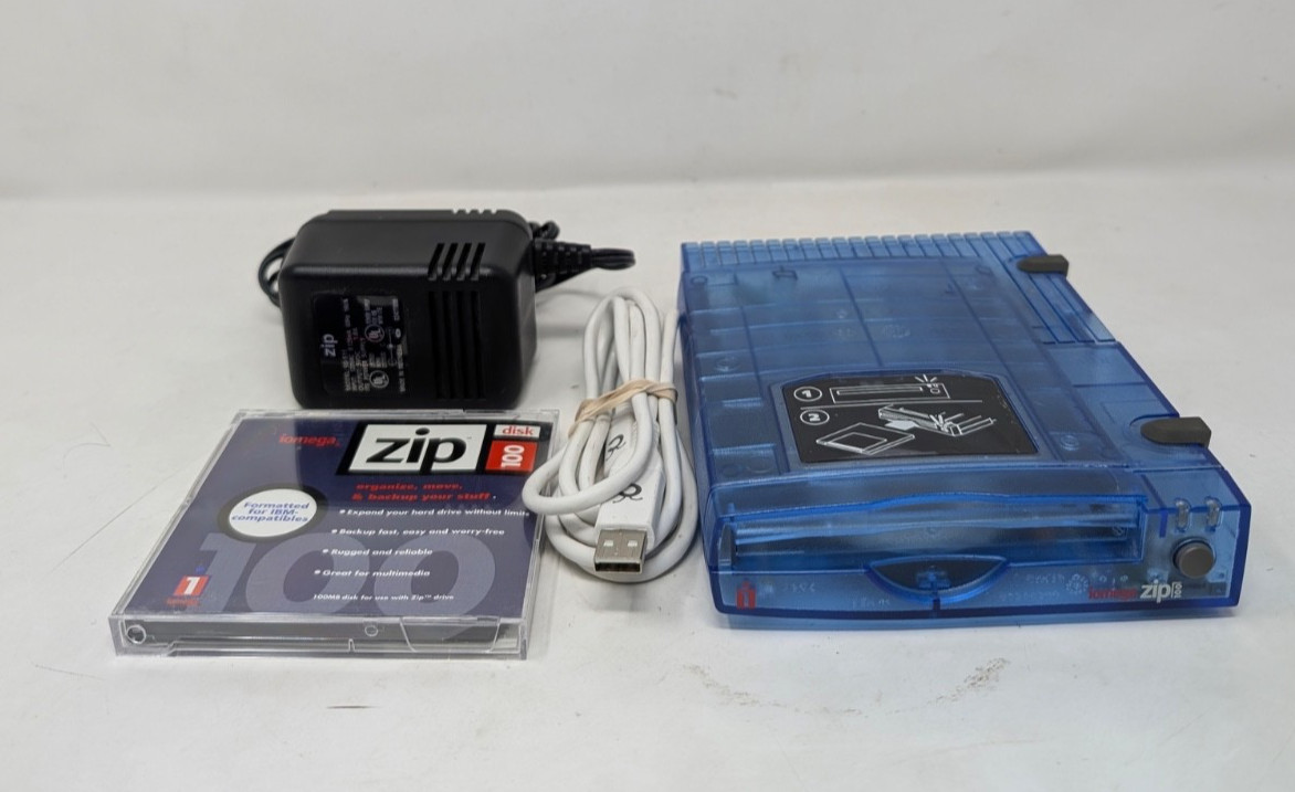 iomega Zip 100  External Drive Blue Z100USB w/Power Supply & Cable Tested