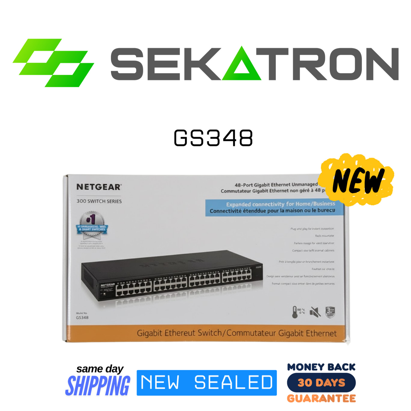 ✨ NEW NETGEAR GS348 • 48-Port Gigabit Ethernet Unmanaged Rackmount Switch ⚡