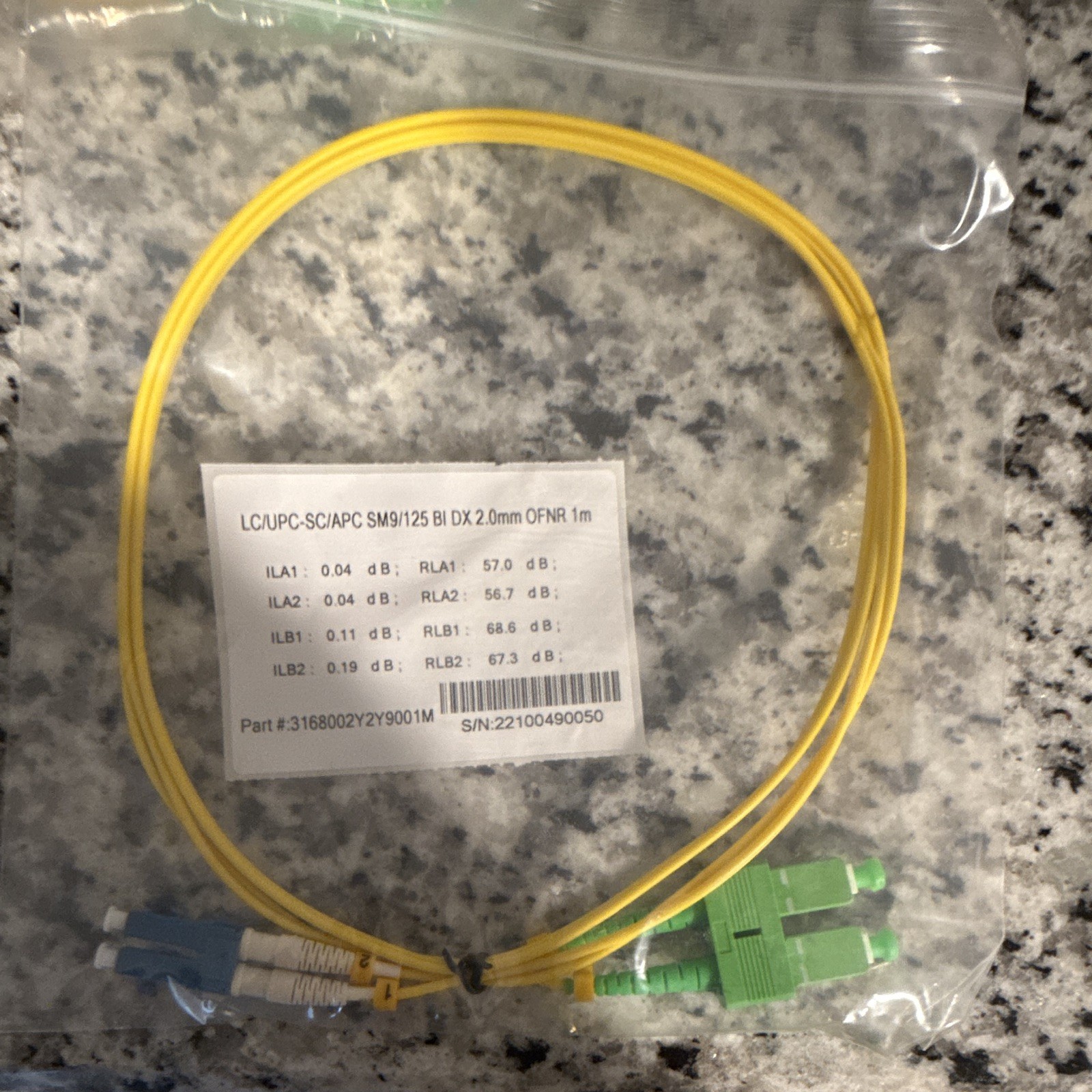 LC/UPC to SC/APC Single-Mode Duplex Fiber Optic Patch Cable 1m Yellow