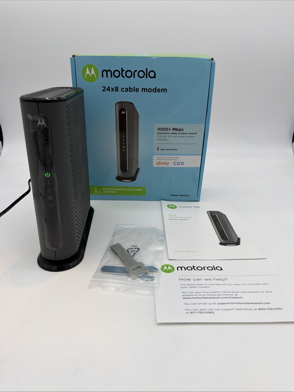 New Motorola 24x8 Cable Modem Model MB7621 DOCSIS 3.0 - AC Adapter and LAN Cable