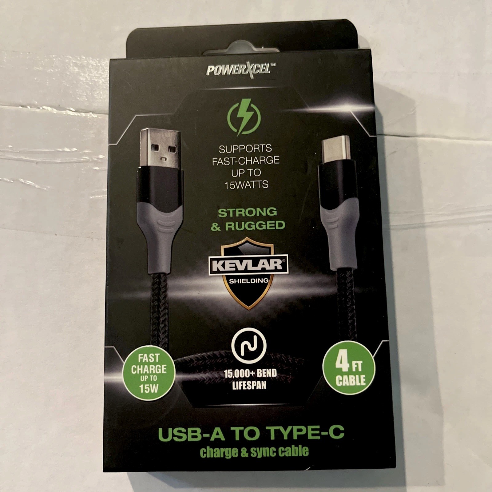 NEW Powerxcel Fast charge/sync 4Ft cable Charging USB-A to Type-C Sealed Gray