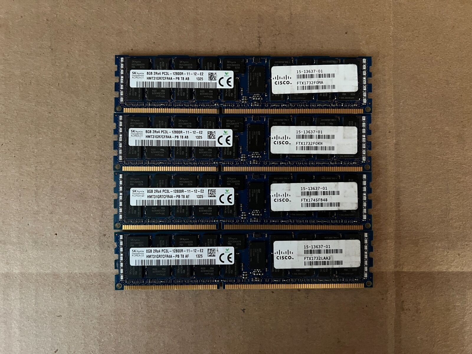 4X HYNIX 8GB 2RX4 PC3L-12800R HMT31GR7CFR4A-PB SERVER MEMORY RAM DDR3 E2-4(7)