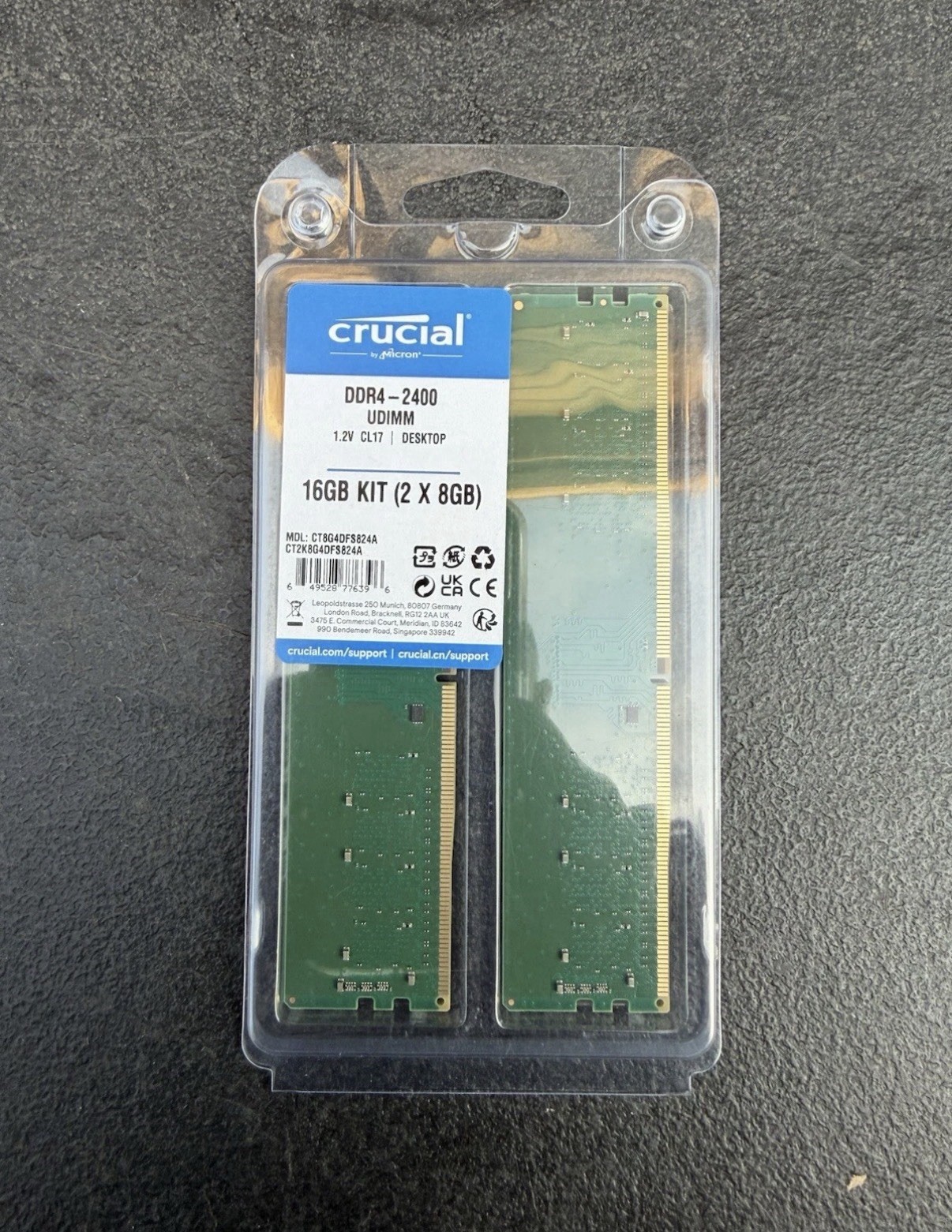 Crucial DDR4 2400 MHz UDIMM Memory Module CT2K8G4DFS824A Brand New