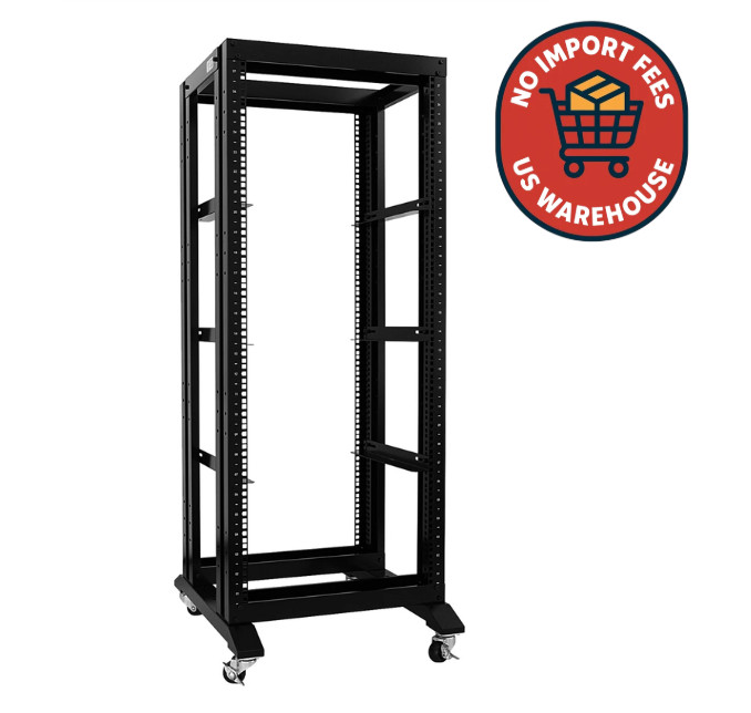 New 27U 4 Post Open Frame Network It Server Rack 17" Deep With L Rails