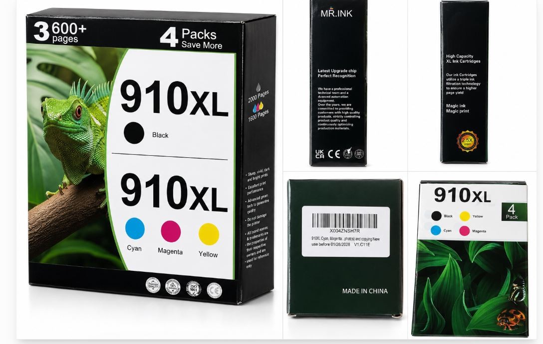 910XL Ink Cartridge Replacement for HP Printers, 4-Pack by PROSWIFT - NEW