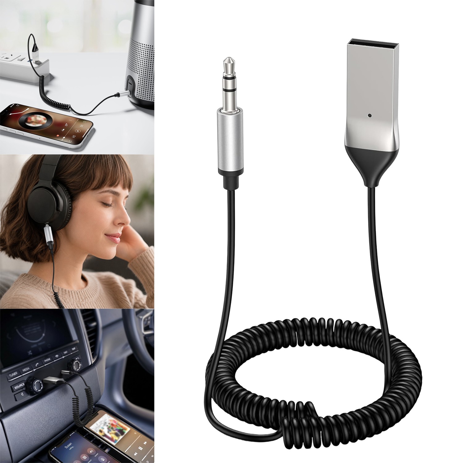 USB AUX Bluetooth 5.0 Car Audio Receiver Adapter for Car Stereo Speaker Amplifie