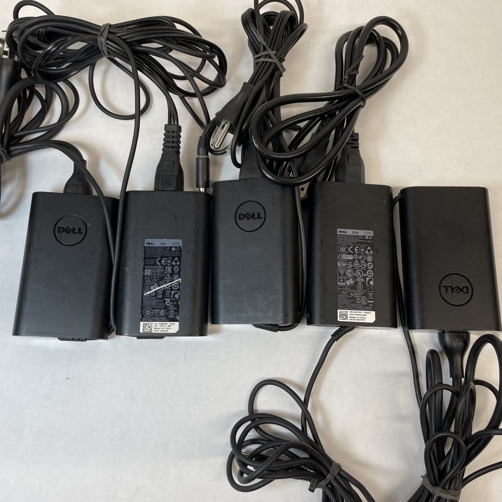 Lot of 5 Dell OEM 65W 7.4mm 19.5V 3.34A AC Adapters Mixed Models B Grade