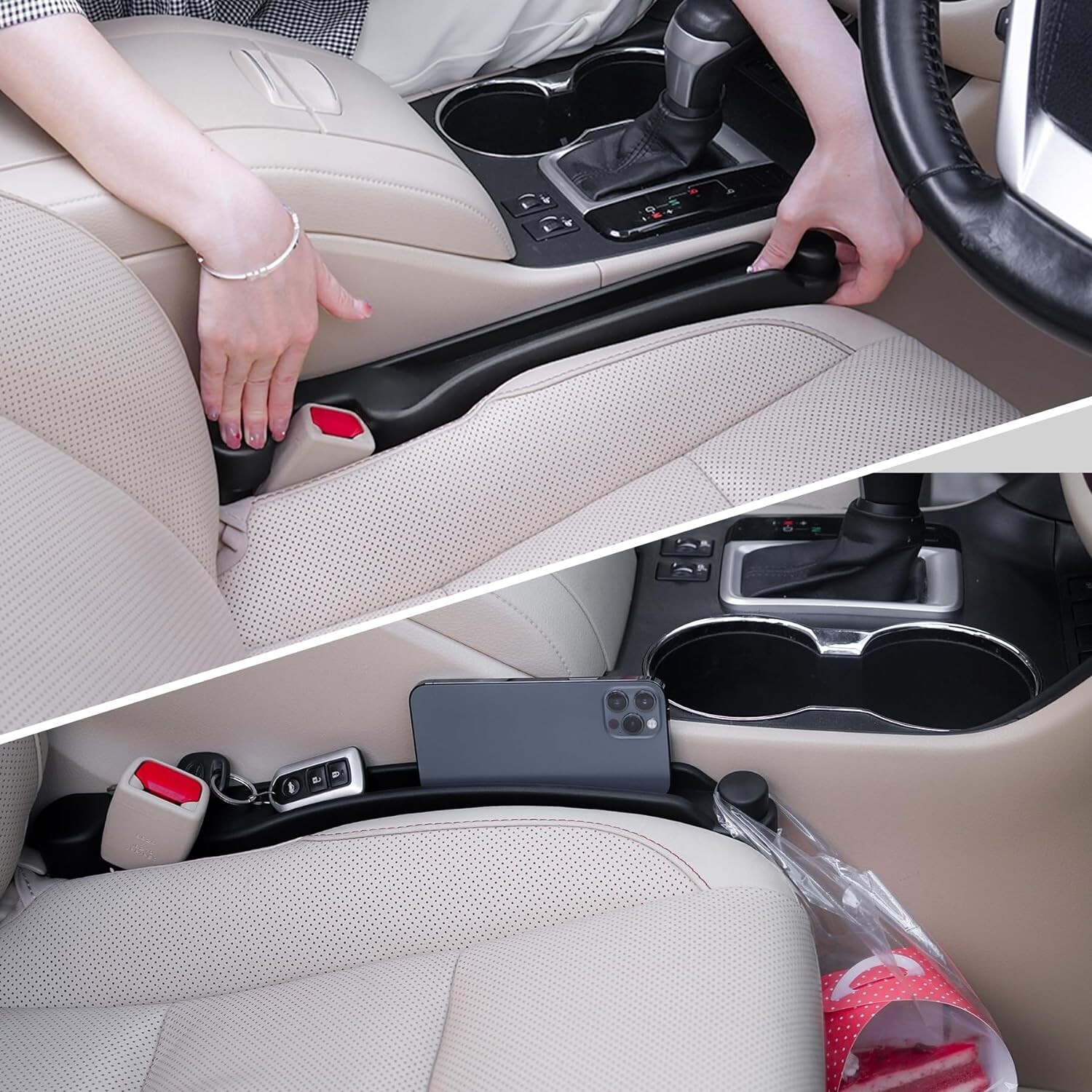 Car Seat Gap Filler Set 2 Soft Foam Organizer Hook Universal Fit Black