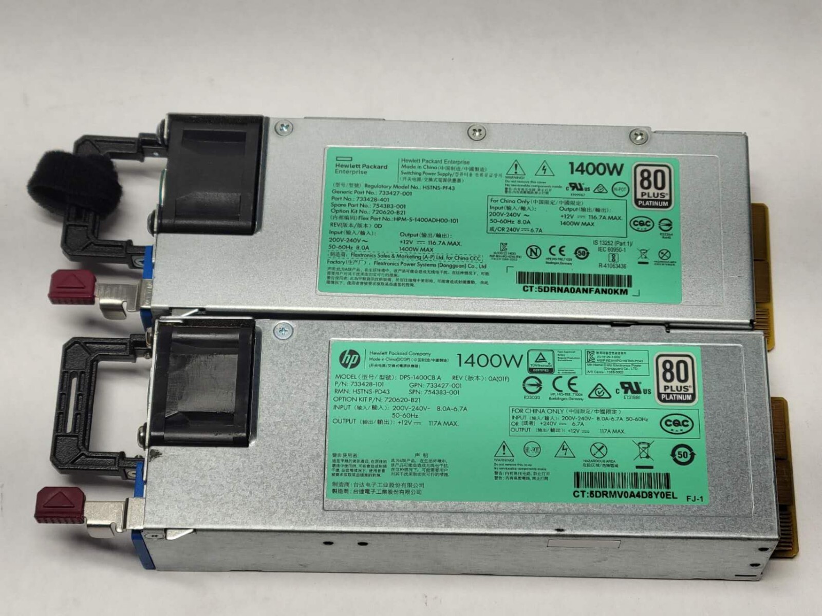 HP HPE HSTNS-PD43 HSTNS-PF43 733428-101 733428-401 1400W Power Supply Lot of 2