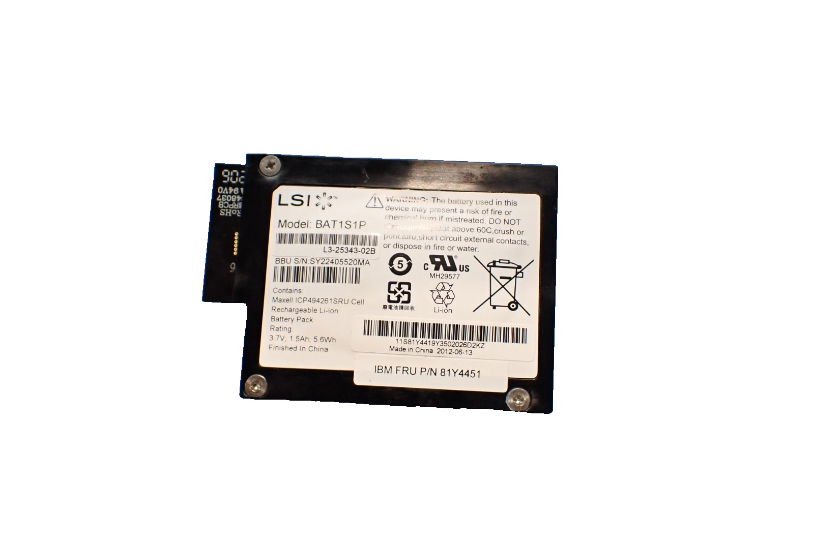 IBM 81Y4451 LSI BAT1S1P Liion Server Raid Controller Battery For Serveraid M5000