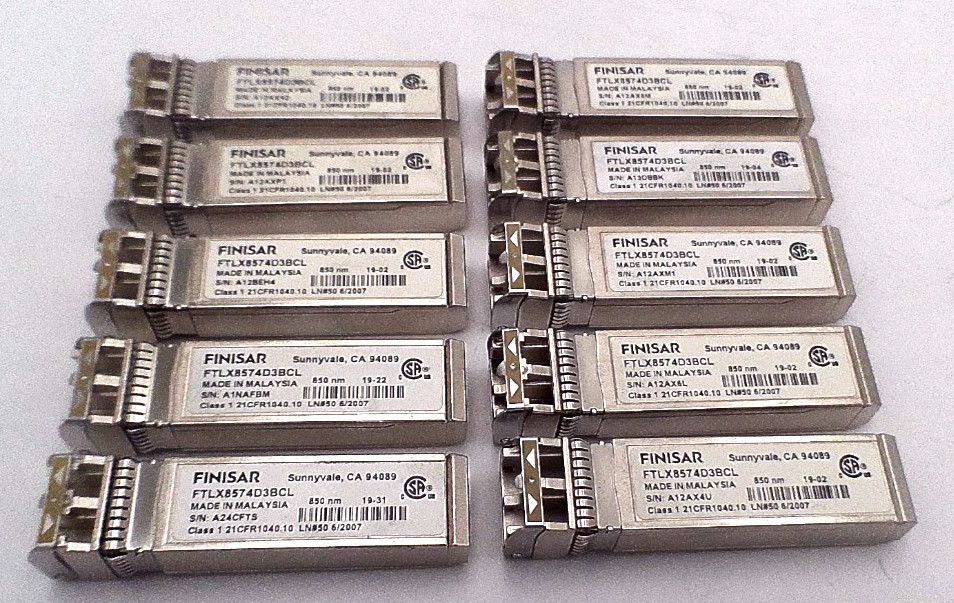 LOT OF 10 Finisar 10GB Optical Fiber Transceivers (FTLX8574D3BCL)