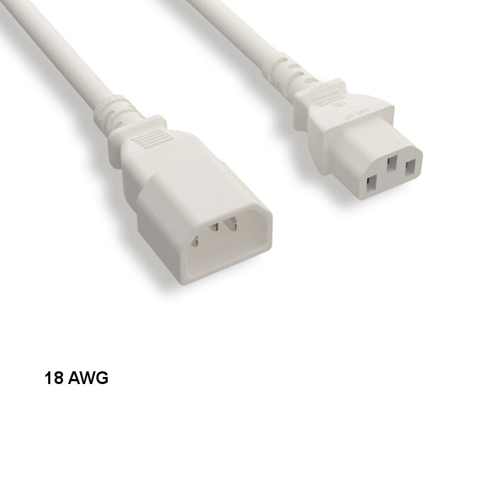 LOT 10pcs White 3ft 18AWG Color Power Cable IEC60320 C13 to IEC320 C14 10A/250V