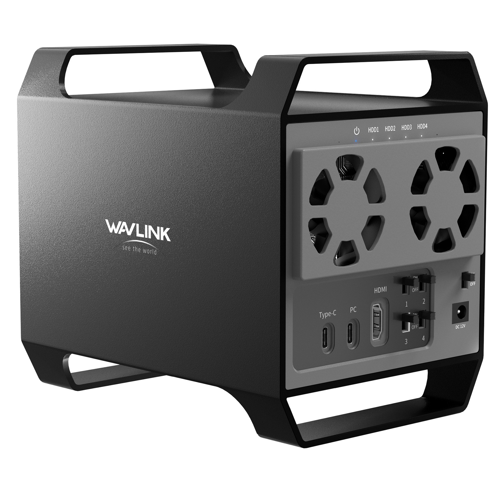 4-Bay Hard Drive Enclosure Max 88TB Capacity HDMI 4K Video Output Cooling Fans