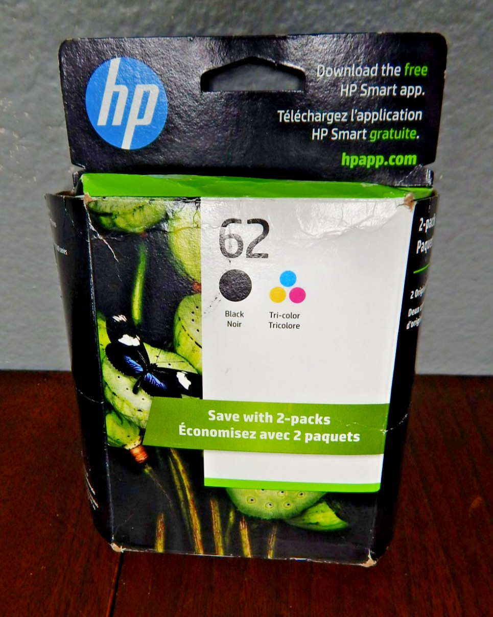 new in package HP 62  Black & Tri- Color Ink Cartridges expired 3/2025