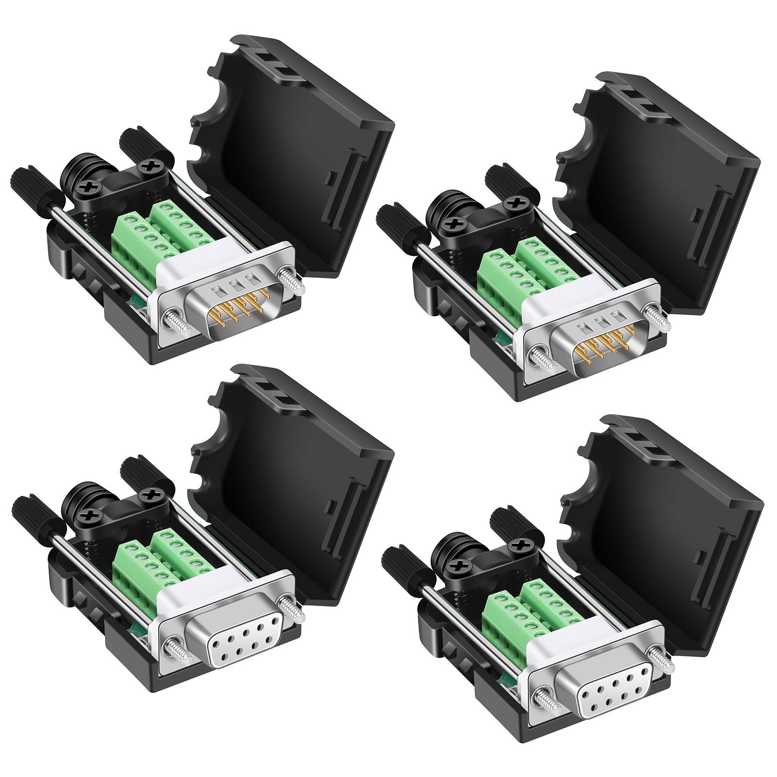 4 PCS DB9 Solderless Connector 2Male+2Female RS232 DSUB Serial 9Pin Port