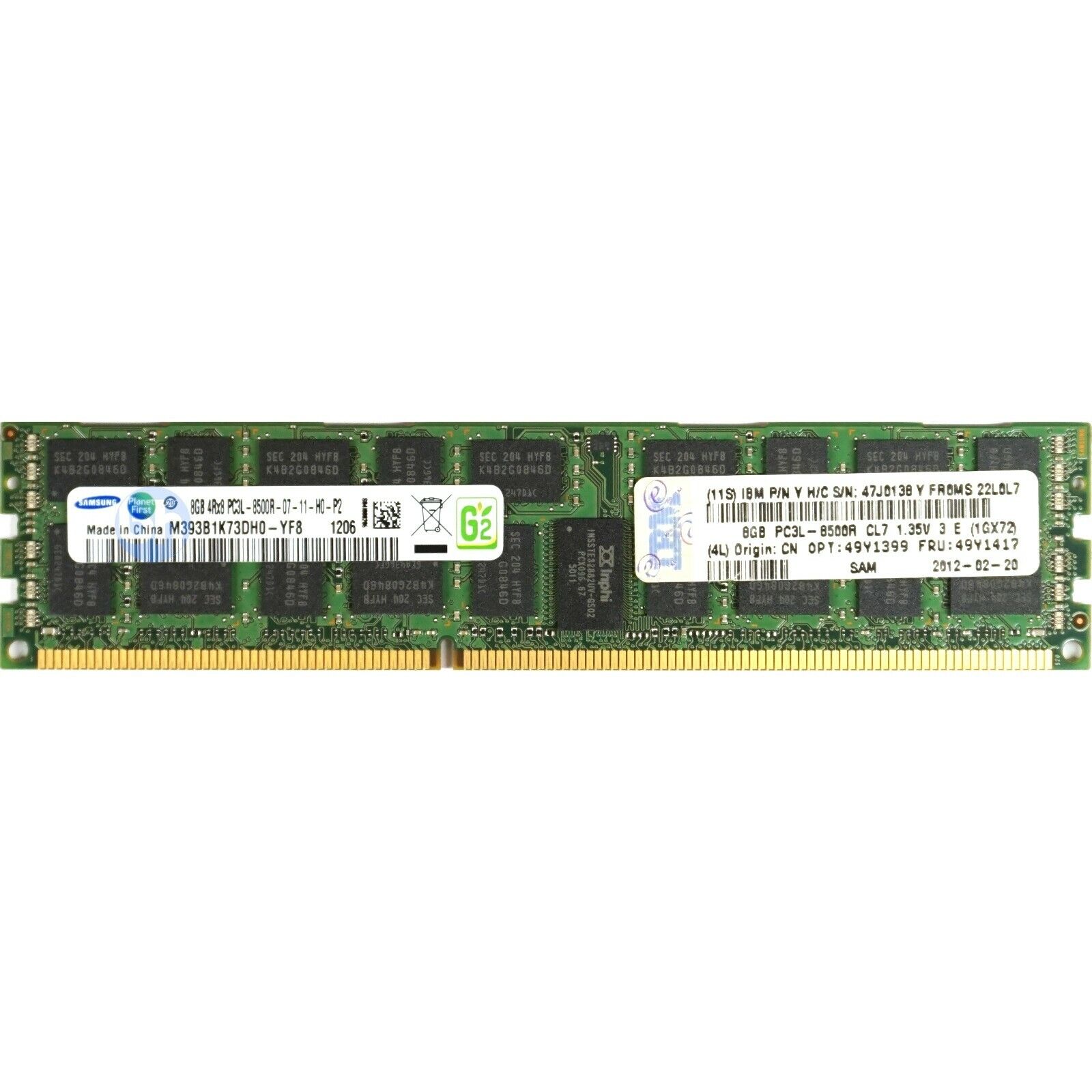 47J0138 IBM Samsung 8GB 4RX8 PC3L-8500R MEMORY MODULE (1X8GB) for Dell R420