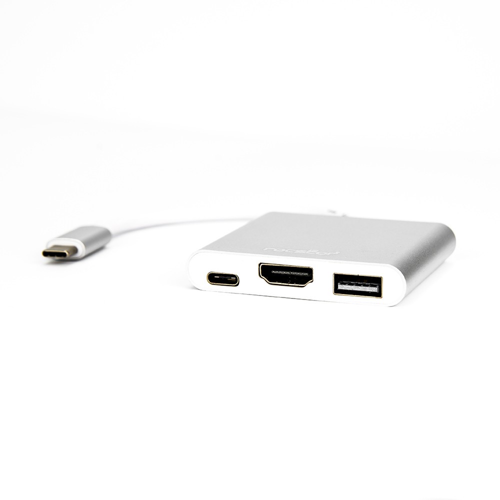 Rocstor Y10A176-S1 Usb-C To Usb 3.0 Hdmi 3.1 Multifunction Adapter 15Cm Silver