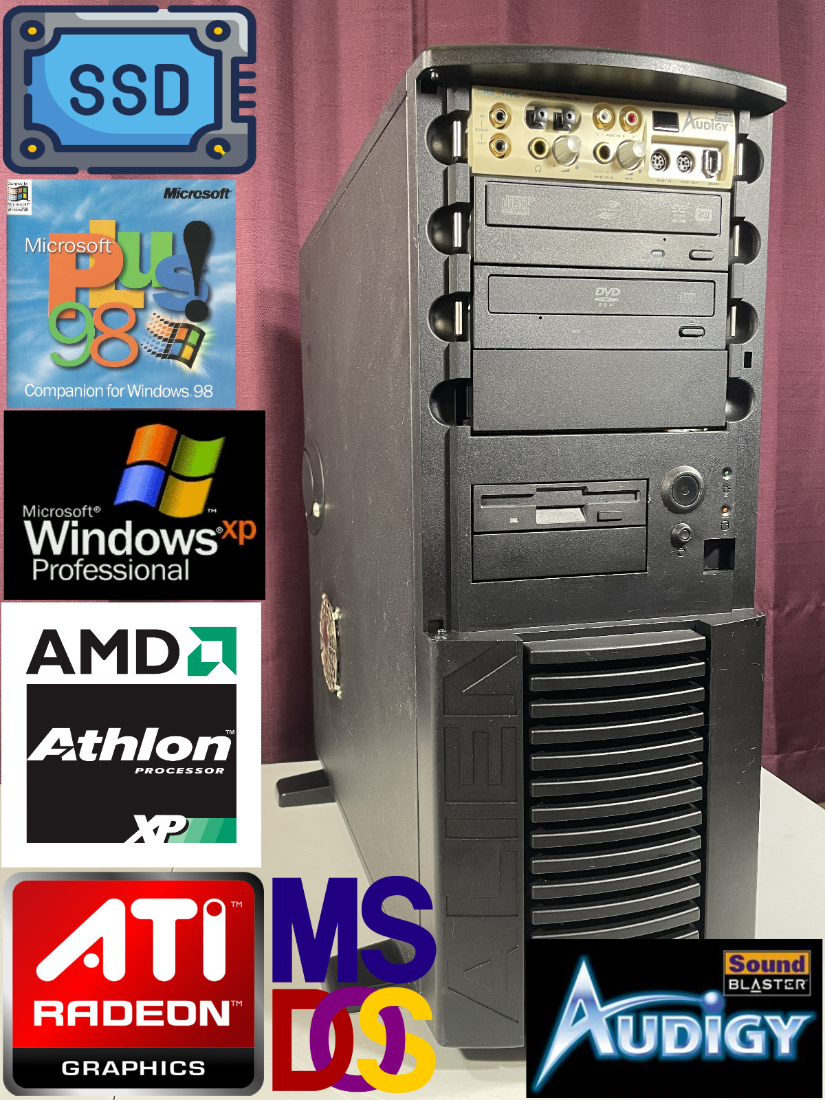 RESTORED w/ SSD AlienWare Area 51 Chieftec Dragon DUAL BOOT Windows 98 & XP PC