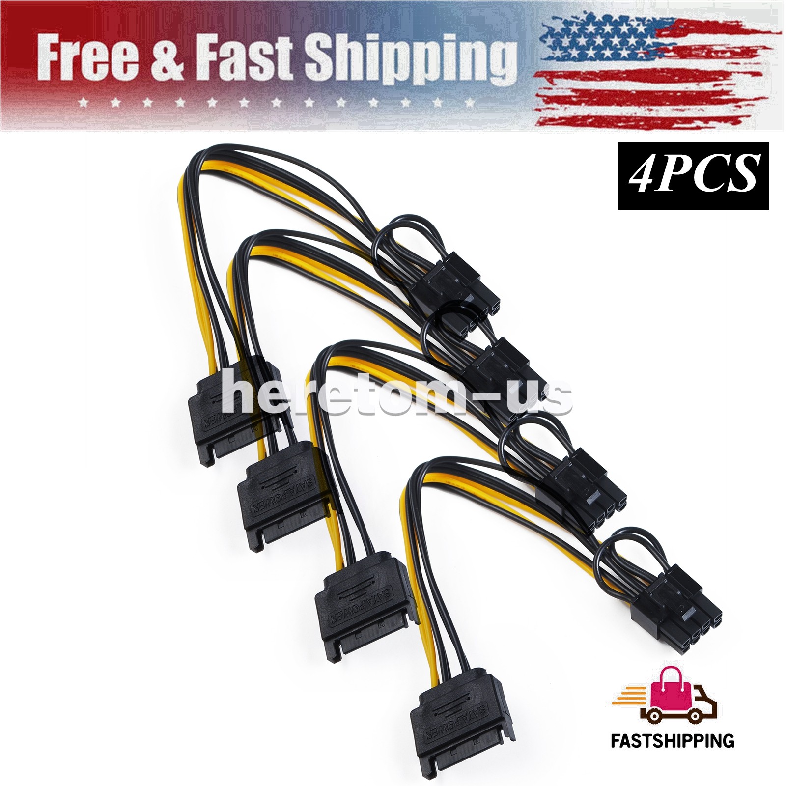 4PCS 15Pin SATA Male to PCIe 8Pin GPU Video Graphics Card Power Adapter Cable
