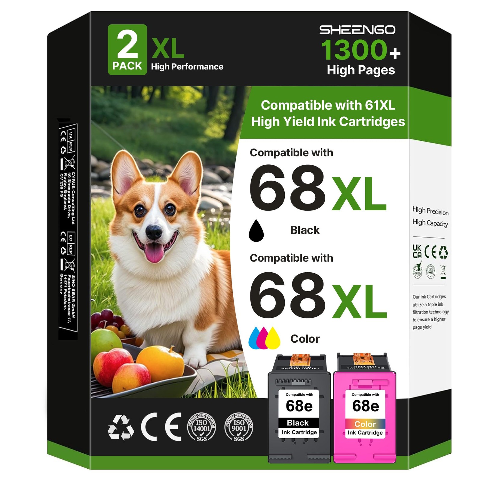 SHEENGO 68XL Ink Cartridges Replacement, 2 Pack