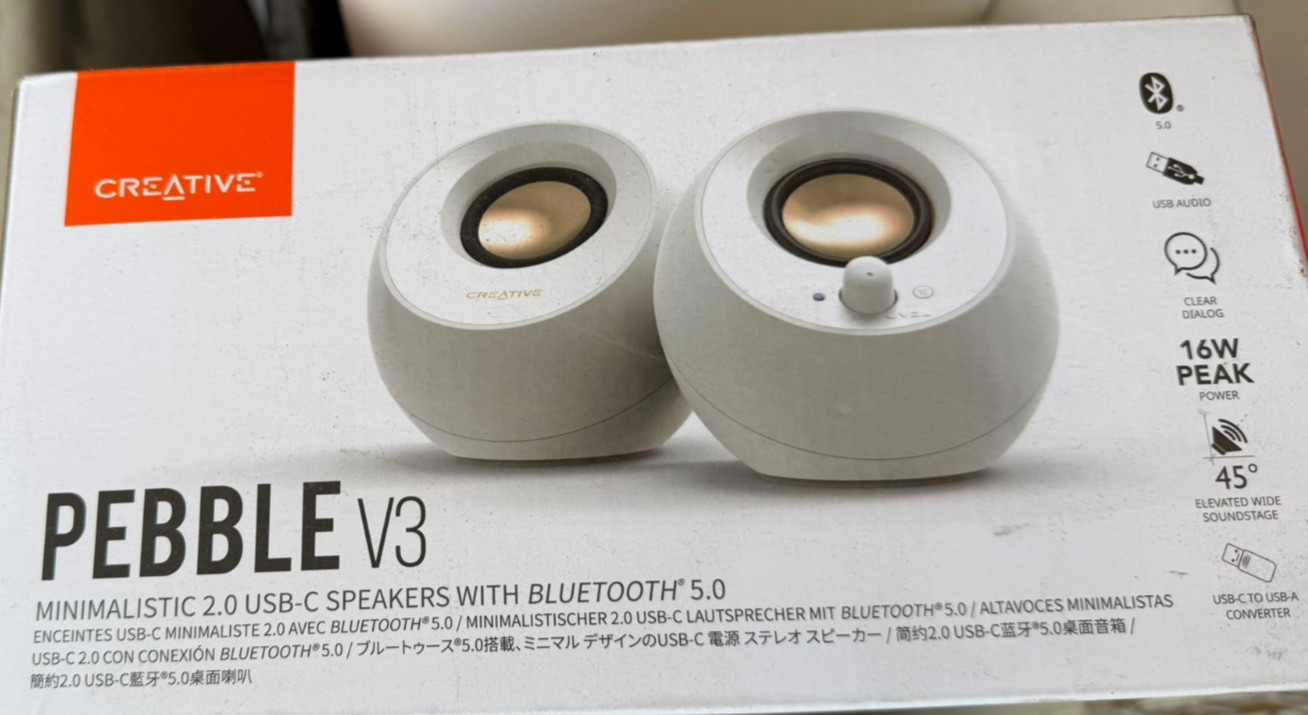 NEW-Creative Pebble V3 Minimalist 2.0 USB-C Speakers W/Bluetooth -White